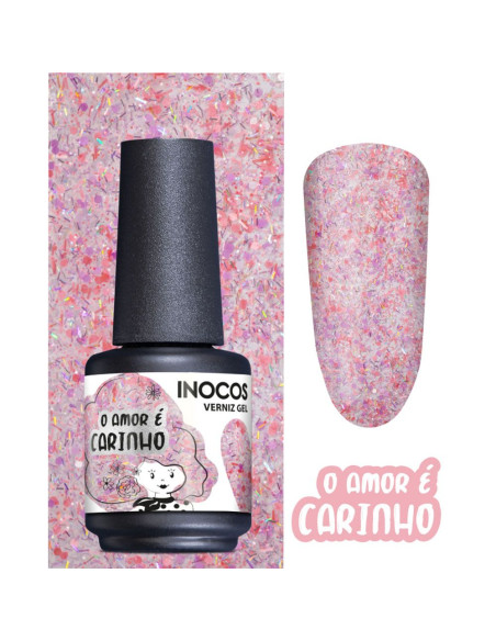 Verniz Gel Rosa Glitter Mix Festa Amor é Carinho 15ml - Coleção Amor é Amor INOCOS INOCOS Verniz Gel