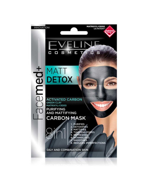 Máscaras de Rosto Detox Matificante Carvão Ativado 8em1 Facemed+ - Eveline Cosmetics | Mascara Facial | Eveline Cosmetics