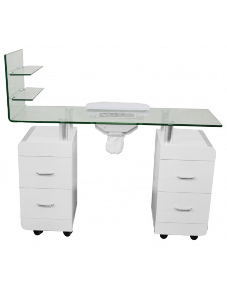 Mesa em Vidro c/Gavetas e Aspiração de Manicure Pezi - Weelko Mesas de Manicure