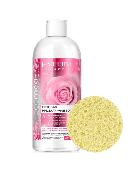 KIT Esponja Celulose + Água Micelar Água de Rosas - Eveline Cosmetics Kit para Estética 