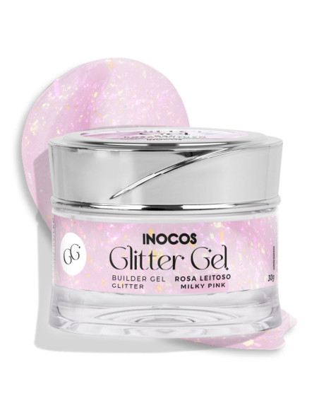 Gel de Construção com Glitter INOCOS Diamonds Rosa Leitoso 30GR