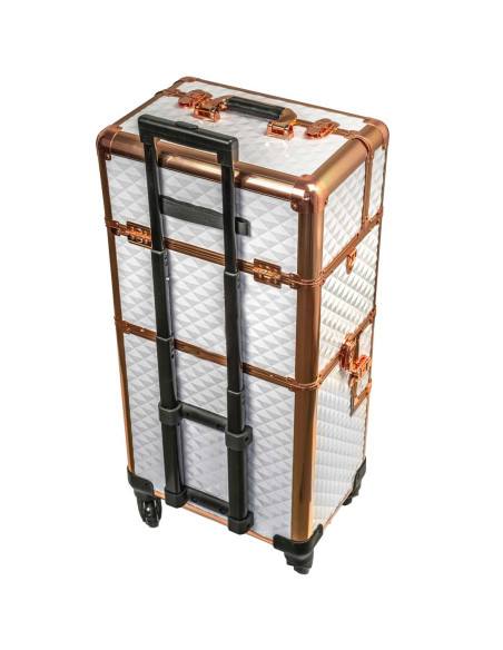 Mala Trolley Profissional 4 Compartimentos Branco e Rose Gold Malas de Maquilhagem