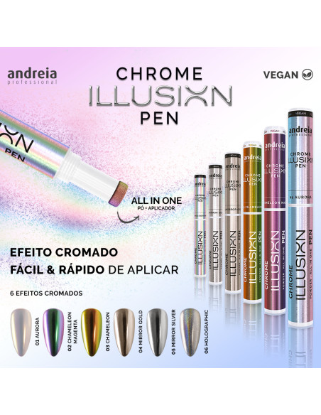 Caneta Unhas Chrome Illusion Andreia Mirror Silver Nail Art Caneta Nail Art