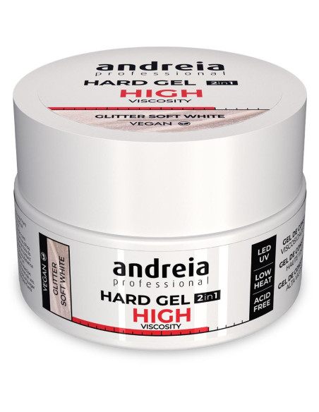 Andreia Hard Gel 2 IN 1 Glitter Soft White Alta Viscosidade 22gr Gel Construção Andreia