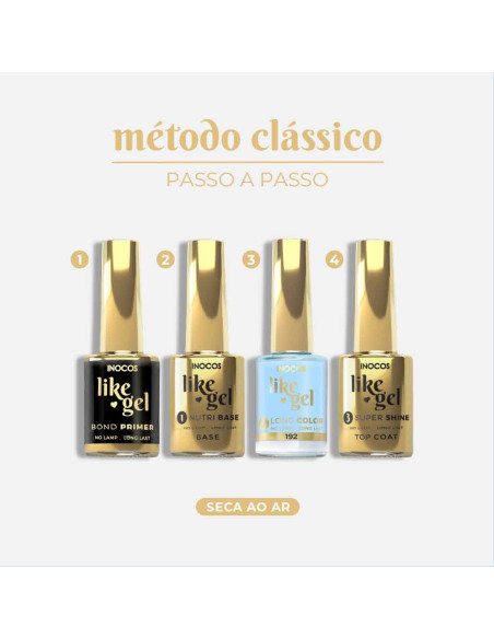 Verniz Like Gel INOCOS 192 Ciano Pastel 11ml efeito gel s/lâmpada