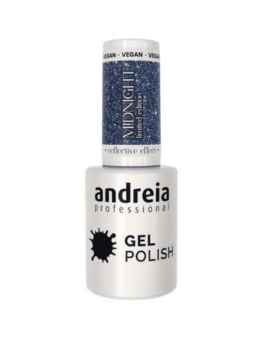 Verniz Gel Andreia Professional The Gel Polish Midnight MD1 Glitter Azul 3D