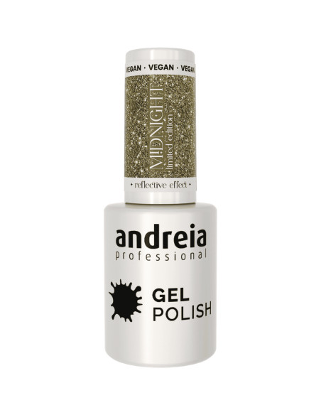 Verniz Gel Andreia Professional The Gel Polish Midnight MD6 Glitter Dourado 3D