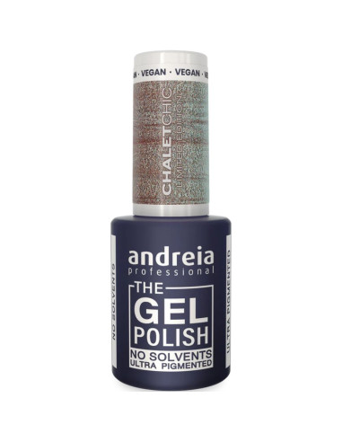 Verniz Gel Andreia Professional The Gel Polish Chalet Chic CH4 Castanho com Glitters Azuis