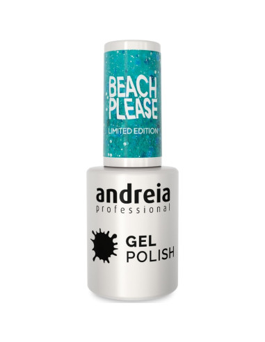 Verniz Gel Andreia Professional Beach! Please! BP3 Azul-Aquático Translúcido Com Glitter Holográfico