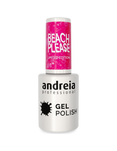 Verniz Gel Andreia Professional Beach! Please! BP5 Rosa Vibrante Com Glitter Holográfico