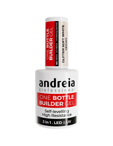 One Bottle Builder Gel 3 IN 1 Glitter Soft White Baixa Viscosidade 14ml Andreia