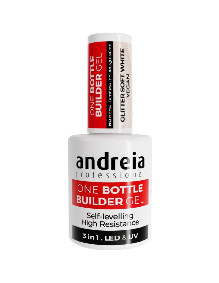 One Bottle Builder Gel 3 IN 1 Glitter Soft White Baixa Viscosidade 14ml Andreia