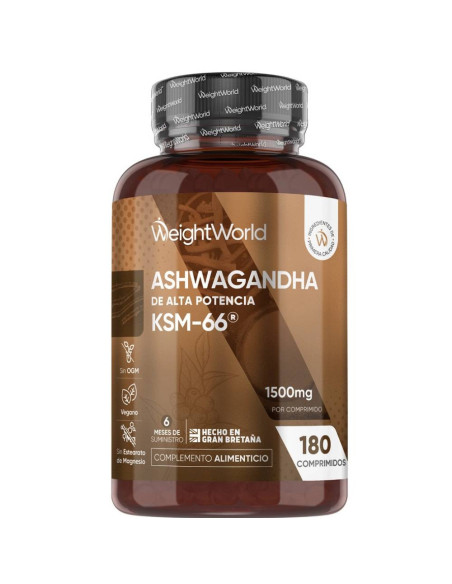 WeightWorld Ashwagandha KSM 66 1500 mg – 180 Comprimidos | Stress e Equilíbrio