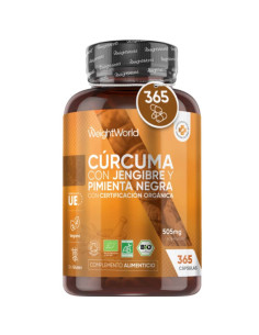 WeightWorld Cúrcuma Orgânica 505 mg – 365 Cápsulas Veganas Sem Glúten para Articulações e Músculos