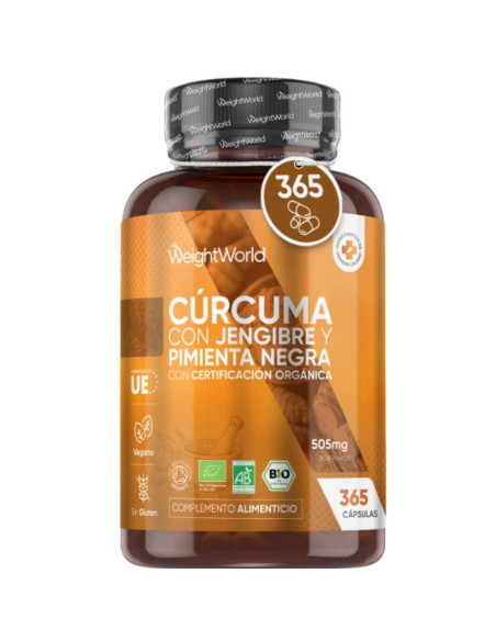WeightWorld Cúrcuma Orgânica 505 mg – 365 Cápsulas Veganas Sem Glúten para Articulações e Músculos