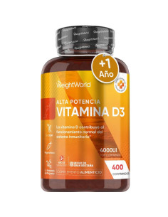 WeightWorld Vitamina D3 4000 UI – 400 Comprimidos Vegetarianos Sem Glúten para Imunidade, Ossos e Músculos