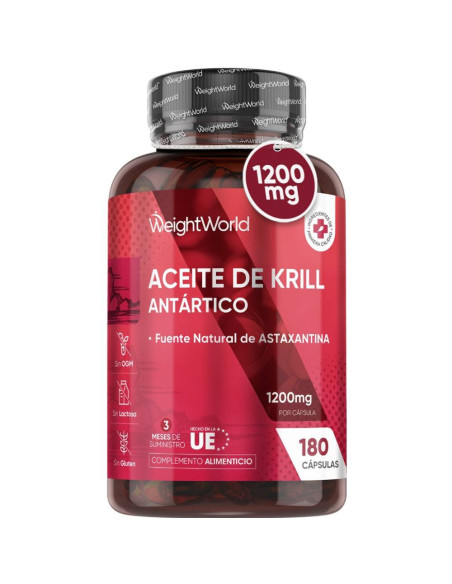WeightWorld Óleo de Krill Antártico 1200 mg – 180 Cápsulas para Coração, Cérebro e Visão
