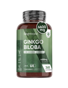 WeightWorld Ginkgo Biloba 6600 mg – 365 Comprimidos para Memória e Foco
