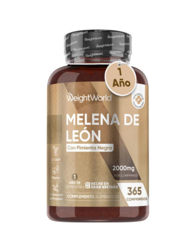 WeightWorld Juba de Leão 2000 mg – 365 Comprimidos para Foco e Memória