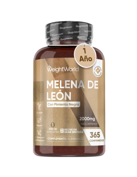 WeightWorld Juba de Leão 2000 mg – 365 Comprimidos para Foco e Memória