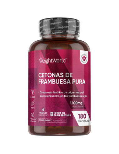 WeightWorld Cetonas de Framboesa 1200 mg – Controlo de Peso, 180 Cápsulas