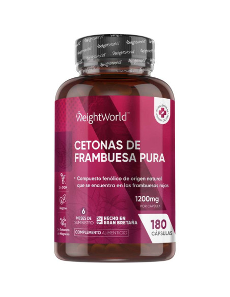 WeightWorld Cetonas de Framboesa 1200 mg – Controlo de Peso, 180 Cápsulas