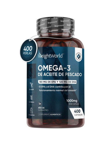 WeightWorld Óleo de Peixe Ômega 3 1000 mg – 400 Cápsulas para Coração, Cérebro e Visão