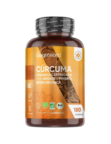 WeightWorld Cápsulas Orgânicas de Cúrcuma, Gengibre e Pimenta – 180 Cápsulas para Bem-Estar e Energia