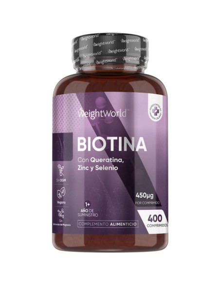 WeightWorld Complexo de Biotina 450 mcg – 400 Comprimidos para Cabelo, Pele e Unhas