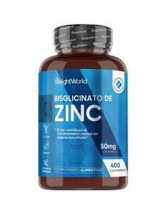 WeightWorld Bisglicinato de Zinco 25 mg – 400 Comprimidos para Imunidade, Ossos e Pele