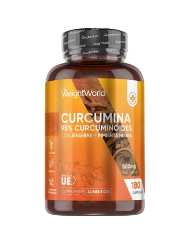WeightWorld Curcumina 500 mg - 180 Cápsulas com Gengibre e Pimenta