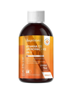 WeightWorld Vitamina D3 e K2 Líquida 2000 UI e 75 mcg 250 ml – Ossos, Músculos e Sistema Imunitário
