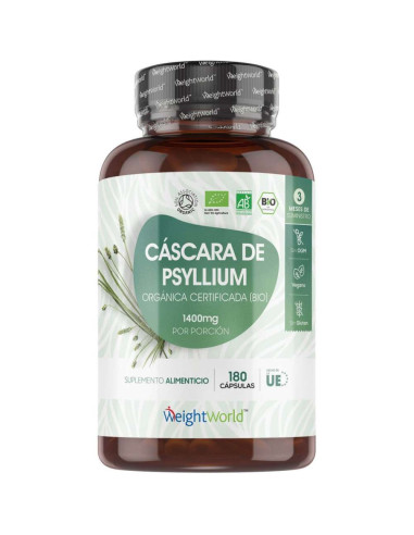 WeightWorld Casca de Psílio Orgânica 1400 mg 180 cápsulas – Fibra Natural