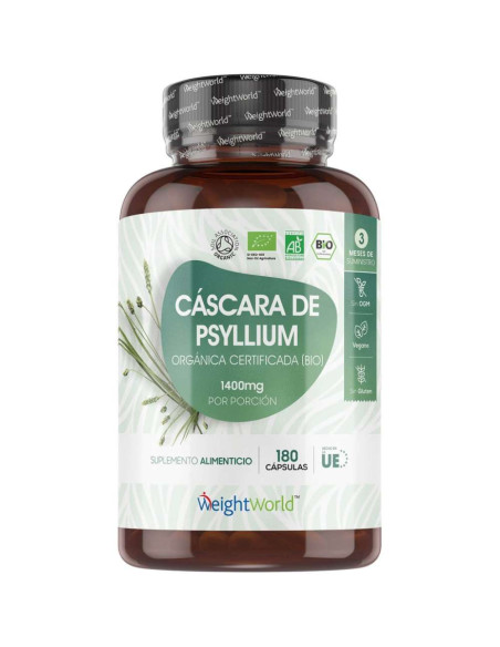 WeightWorld Casca de Psílio Orgânica 1400 mg 180 cápsulas – Fibra Natural