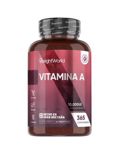WeightWorld Vitamina A 10.000 UI – 365 comprimidos para Pele e Visão