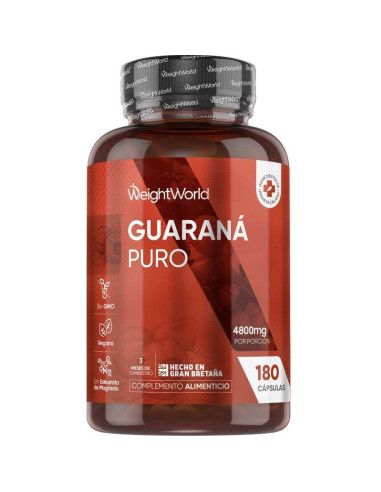 WeightWorld Guaraná Puro 4800mg 180 Cápsulas – Para Energia, Memória e Controle de Peso