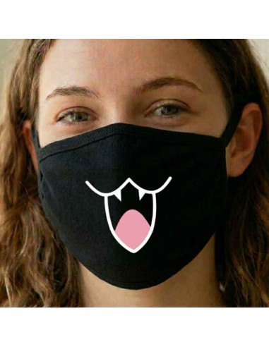Máscara de Proteção em Tecido Kids – Preto (Padrão Gato)
