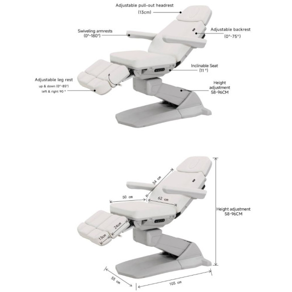 LANX SMART Cadeira Elétrica de Podologia 3 Motores Cinza