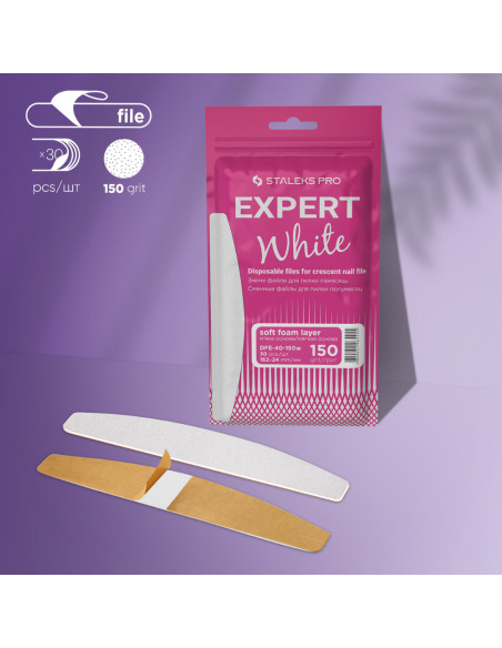 STALEKS PRO EXPERT 40 Lima Adesiva Descartável Meia Lua 150 Grit – 30 Un.