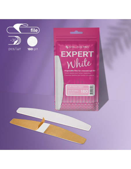 STALEKS PRO EXPERT 40 Lima Adesiva Descartável Meia Lua 180 Grit – 30 Un.