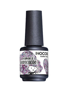 Verniz Gel Foil Prata com Glitter Vermelho Amor é Dedicação 15ml - Coleção Amor é Amor INOCOS