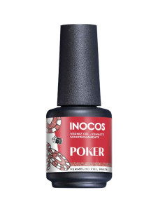 Verniz Gel Inocos QH8 Poker 15ml Vermelho Foil Prata
