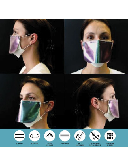 Mascara Reutilizável/ Lavável Modelo c/pala Holográfica V4C | Máscaras Descartáveis | 