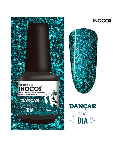 Verniz Gel Azul Glitter Oceano Dançar até ser Dia Inocos Maria à Solta INOCOS Verniz Gel