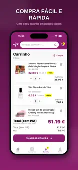 Carrinho de compras da app Pluxo Cosméticos