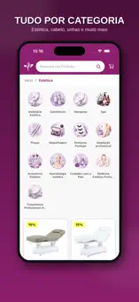 Categorias de produtos na app Pluxo Cosméticos